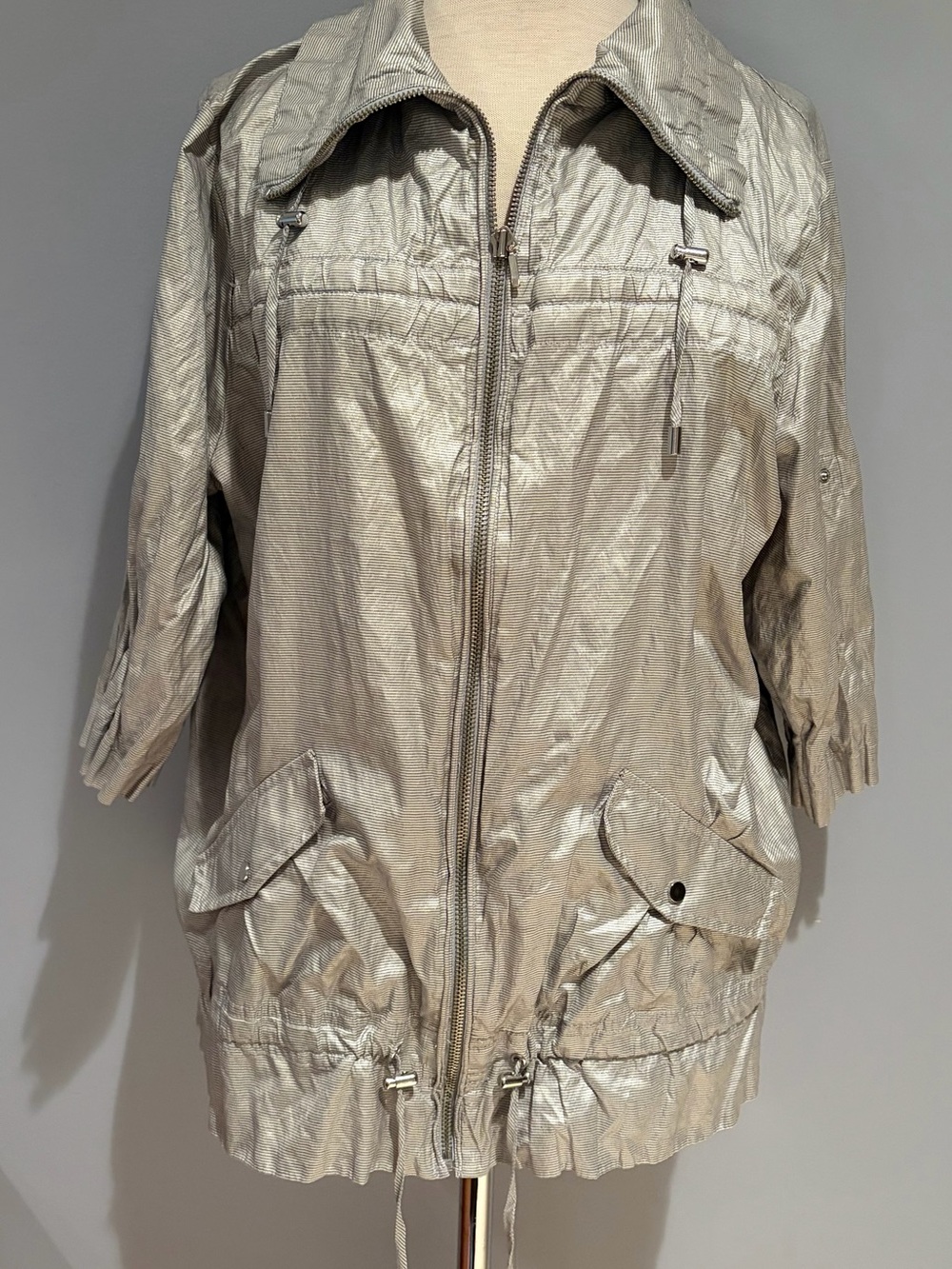 Lightweight Metallic Silver Utility Jacket for Women